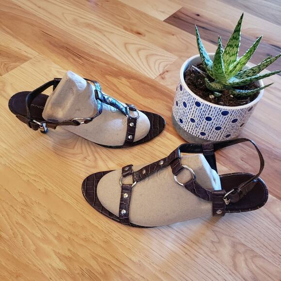 Leather Crocodile Embossed Dress Shoes Size 10 Gladiator Harness Strappy Heels - Picture 12 of 14